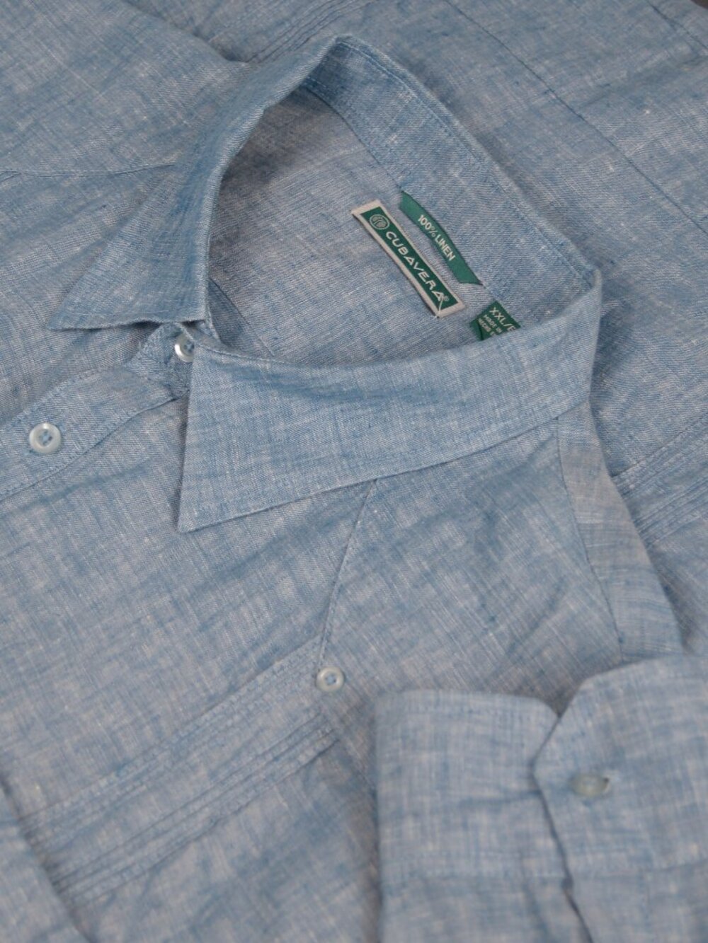 Cubavera 100% Linen Guayabera Shirt -- Light Blue Pintuck -- XXLGUC